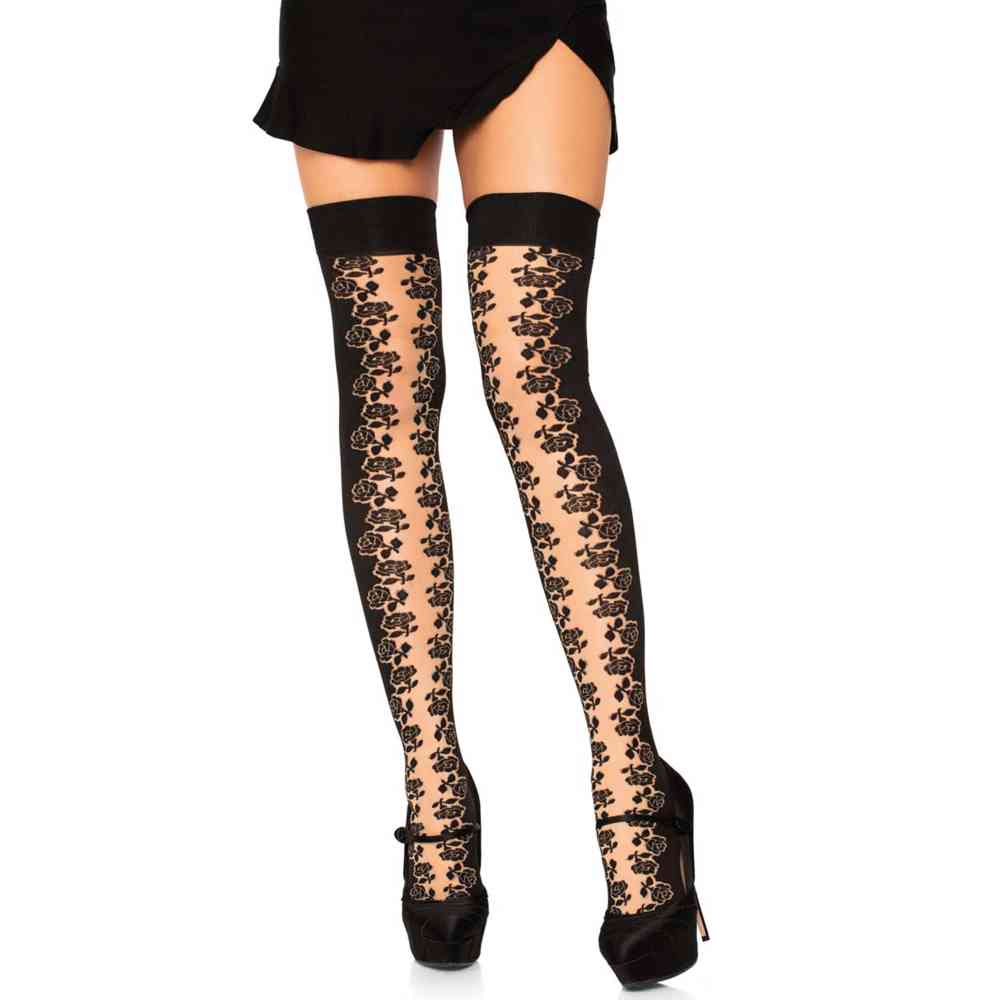 Leg Avenue - Rosette Panel Overknee kousen - Zwart